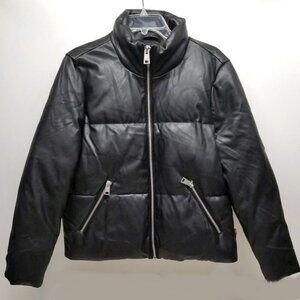 Women's LEVI'S Breanna Black Faux Leather Puffer Jacket Size Large EUC